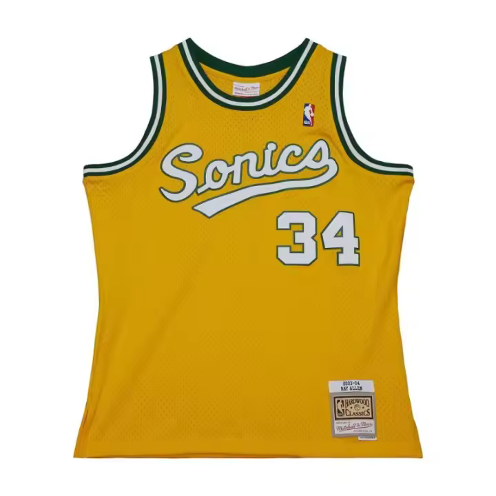 Camiseta Ray Allen Seattle Supersonics 2003-04 Mitchell and Ness Swingman Amarilla - 1