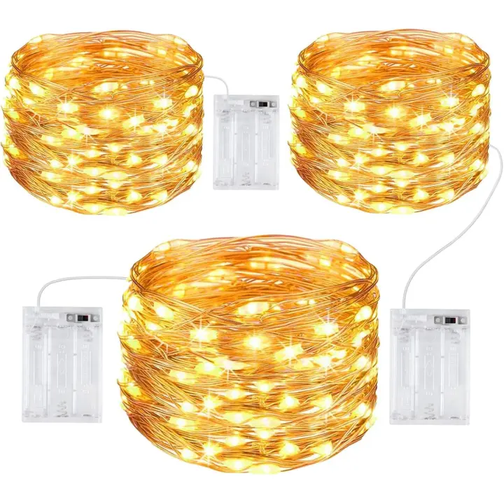 Cadena de luces [paquete de 3], cadena de luces navideñas de 10 m, 100 LED, para exteriores e interiores, impermeable, decoración romántica para dormitorio, boda, fiesta, noche, jardín, blanco cálido - 1