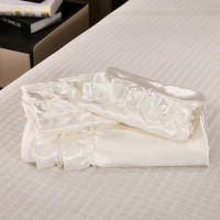 Set De Edredón Satinado 3PCS Colores Blanco Khaki Y Rosa Seda Suave Con Volantes Estilo Moderno Para Cama Conjunto De Ropa De Cama - details 9