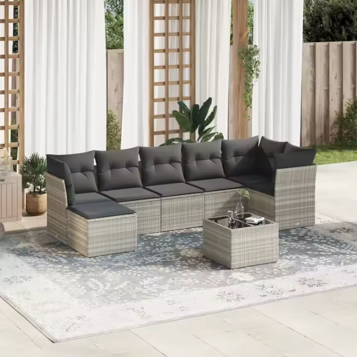 vidaXL Set de sofás de jardín 8 pzas y cojines ratán sintético gris - 1