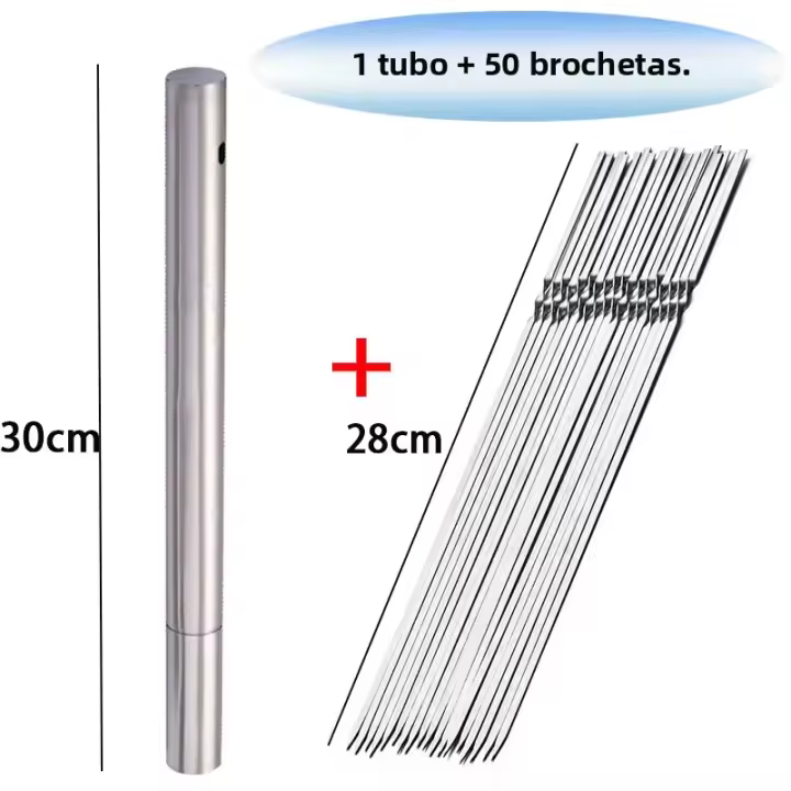 50Pcs Brochetas De Barbacoa De Acero Inoxidable Reutilizables Para Camping Y Picnics Con Tubo Herramientas De Kebab De Hierro - 1