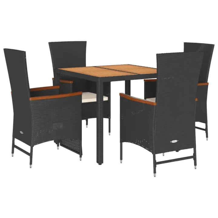 vidaXL Set de muebles jardín 5 pzas con cojines ratán sintético negro - 1