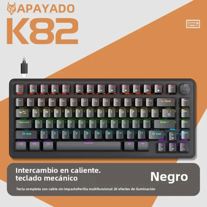 Teclado Mecánico APAYADO Con Cable Y Botón De Medios Negro Para Gaming Interfaz USB Hot-Swap ABS Capas Con Iluminación Transparente - 1