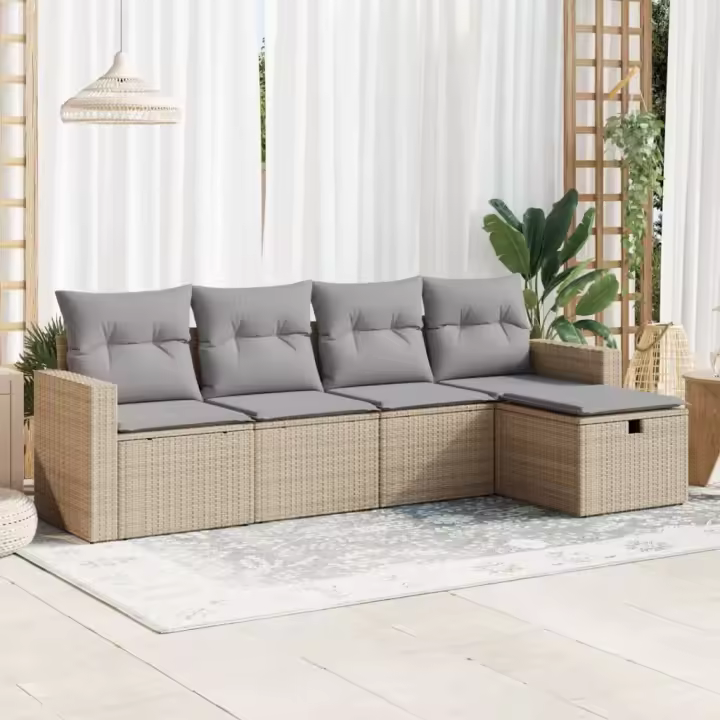 vidaXL Juego de sofás jardín con cojines 5 pzas ratán sintético beige - 1