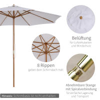 Parasol Madera Parasol Jardín Parasol Balcón Bambú Crema Blanco Parasol Madera 300cm - details 0