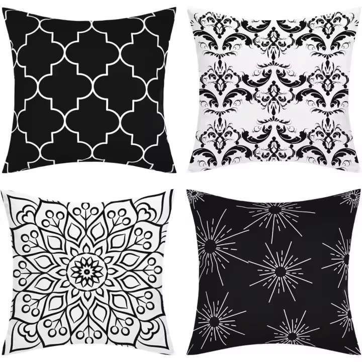 4piezas Fundas De Almohada Decorativas Modernas, Funda de juguete para habitación, dormitorio, Sofá, Silla, Coche, gris y Blanco, 18.0X18.0 in - 1