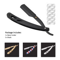 Cuchillo De Afeitar Para Hombres Herramientas De Barbero Con 5 Hojas De Acero Inoxidable Portarrazores Plegable Para Cabello Y Barba - details 0