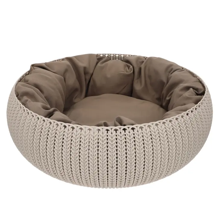 Curver - Cama para perros, medidas de 55x54x21 cm, color arena, incluye cojín de fibra de poliéster lavable con acabado de felpa acolchado, estructura de polipropileno, camas para perros pequeños, cama para mascotas - 1