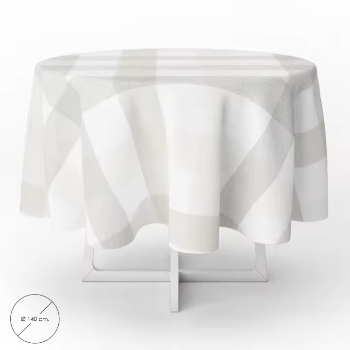 SANCO STORE - ORYX Mantel Hule Redondo Cuadros Beige Impermeable Antimanchas PVC Ø 140 cm. Uso Interior y Exterior - 1