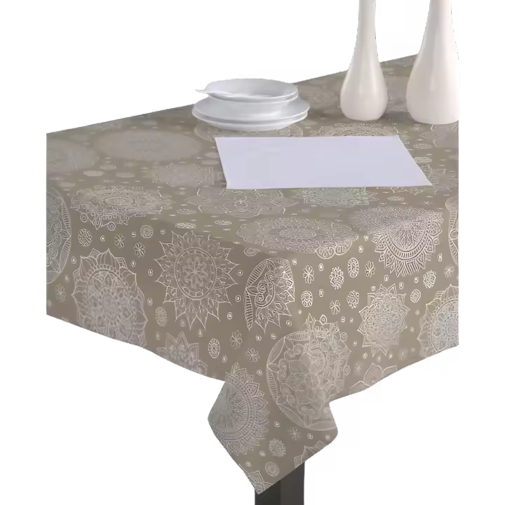Mantel Hulehule Tex - Estampado Mandalas Beige Tela Resinada Anti manchas Impermeable - Tamaños Variados - 1