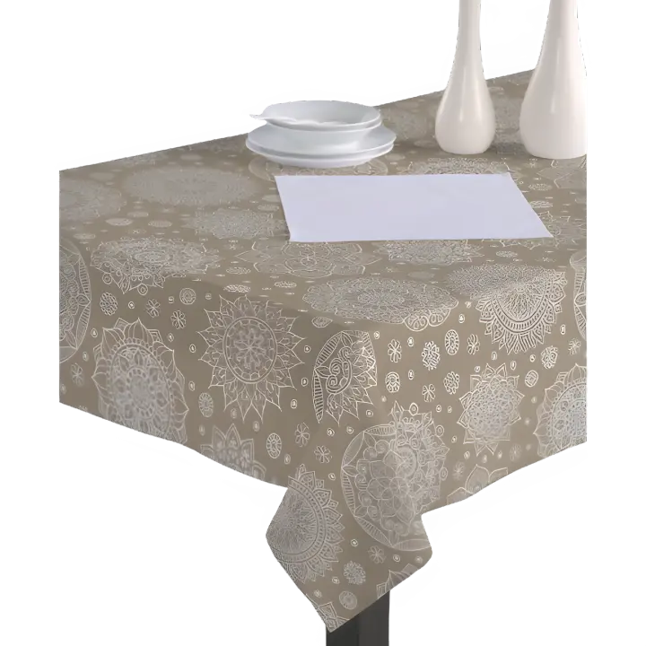 Mantel Hulehule Tex - Estampado Mandalas Beige Tela Resinada Anti manchas Impermeable - Tamaños Variados - 1