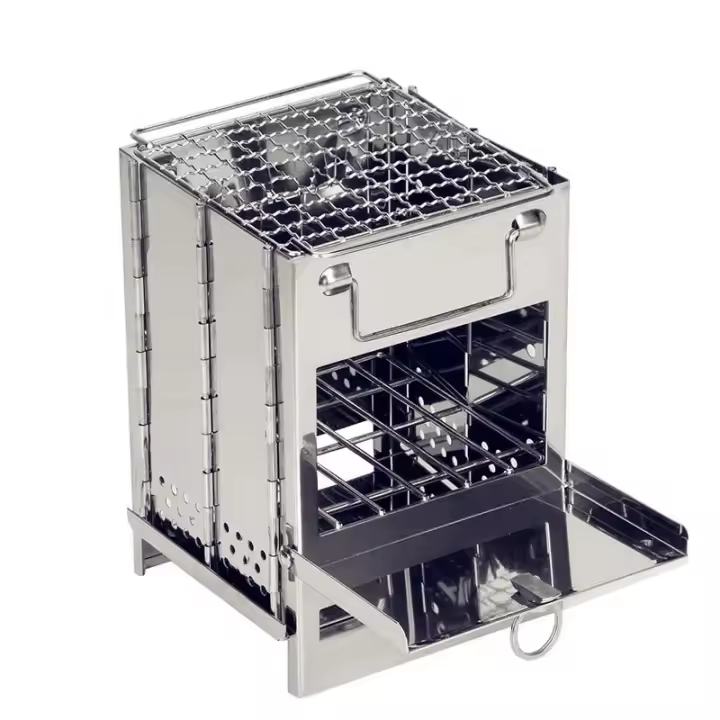 Mini Horno De Camping De Madera Cuadrada Para Exteriores BBQ Grill Plegable Para Sobrevivencia En La Naturaleza Y Picnics Ajustable Y Fácil De Limpiar - 1