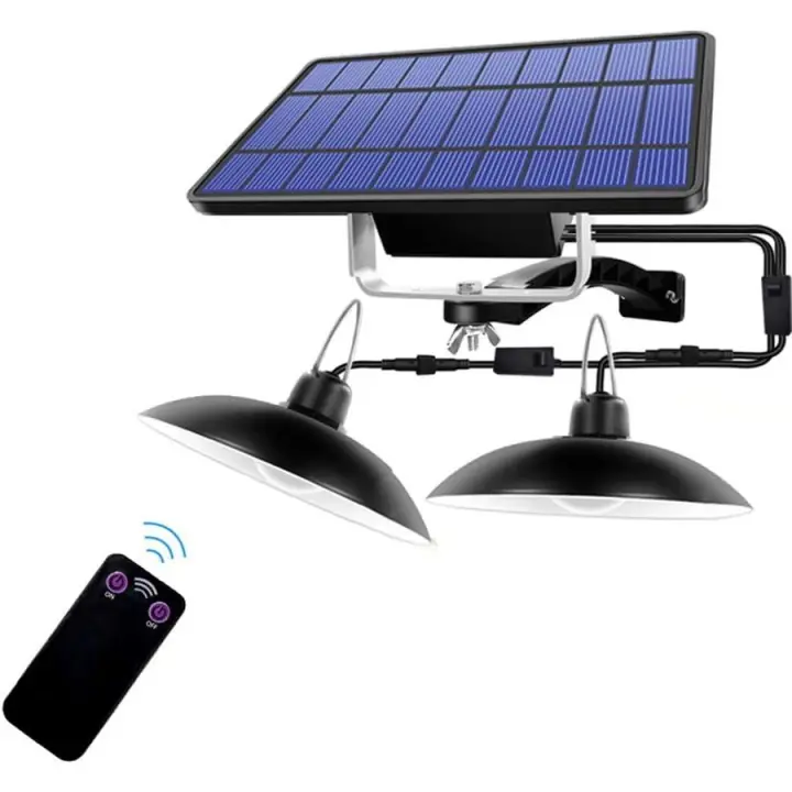 Luces colgantes solares mejoradas, luces de doble bombilla IP65, impermeables, lámpara automática del atardecer al amanecer con control remoto para cobertizos al aire libre, granero, gallinero - 1