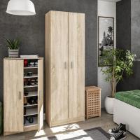 Meimon Armario MULTIUSOS 2 puertas color Roble Canadian con 5 estantes regulables, interior blanco, tiradores ABS gris aluminio, estructura en melamina TIPO E1, bisagras y soportes metálicos, medidas 180x59x37 cm - details 1