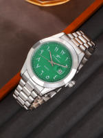 Reloj De Pulsera De Cuarzo Para Hombre 2024 Reloj De Moda De Negocios Casual De Acero Inoxidable Plateado Clásico De Alta Calidad Con Marcadores Arábigos Y Calendario Completo - details 3