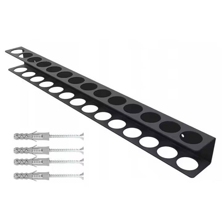 Organizador De Destornilladores De Pared Con 14 Agujeros Soporte Para Herramientas De vice Llave Y Aretes En Negro Material De Acero Tamaño 4x4.5x40cm - 1
