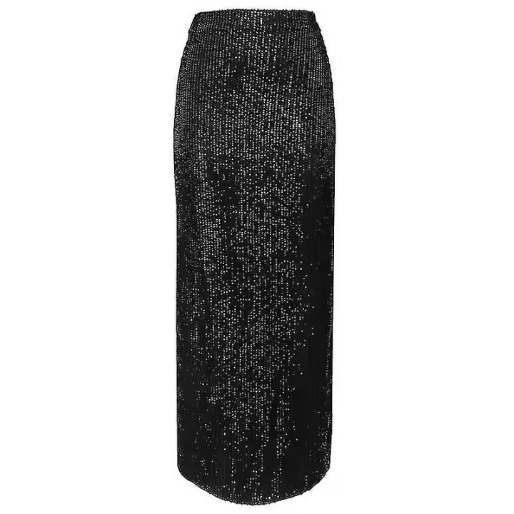 Moda Lentejuelas falda elegante largo cintura alta Oficina casual señora suelta Faldas - 1