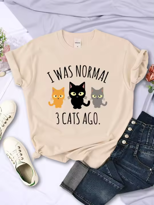Camiseta De Mujer I Was Normal 3 Cats Ago Estilo Casual Multicolor Cuello Redondo Manga Corta Verano Moda Hip Hop T-Shirt - 1