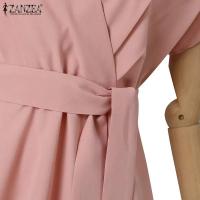 Vestido De Verano Elegante ZANZEA Para Mujer Moda OL Trabajo Corto Manga Vestido Casual Sólido A-Line Kaftan Sarafans Robe Femme - details 17