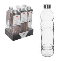Botella de Cristal para Agua de 1 Litro, con Tapón de Acero. Pack 6 o 12 Botellas Reutilizables, Grande, Transparente y Resistente, Disponible en Dos Diseños. Ideal para Cualquier tipo de Bebida, Apta para Nevera y Lavavajillas. - details 2