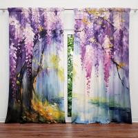 2pcs Cortina De Pintura Al Aire Libre De Florecillas De Wisteria Para Decoración Del Hogar Tratamiento De Ventana Para Dormitorio Oficina Cocina Material 100% Poliéster - details 3