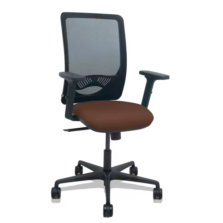 Silla Zulema sincro malla negra asiento bali marrón oscuro brazos 2D ruedas 65mm - 1