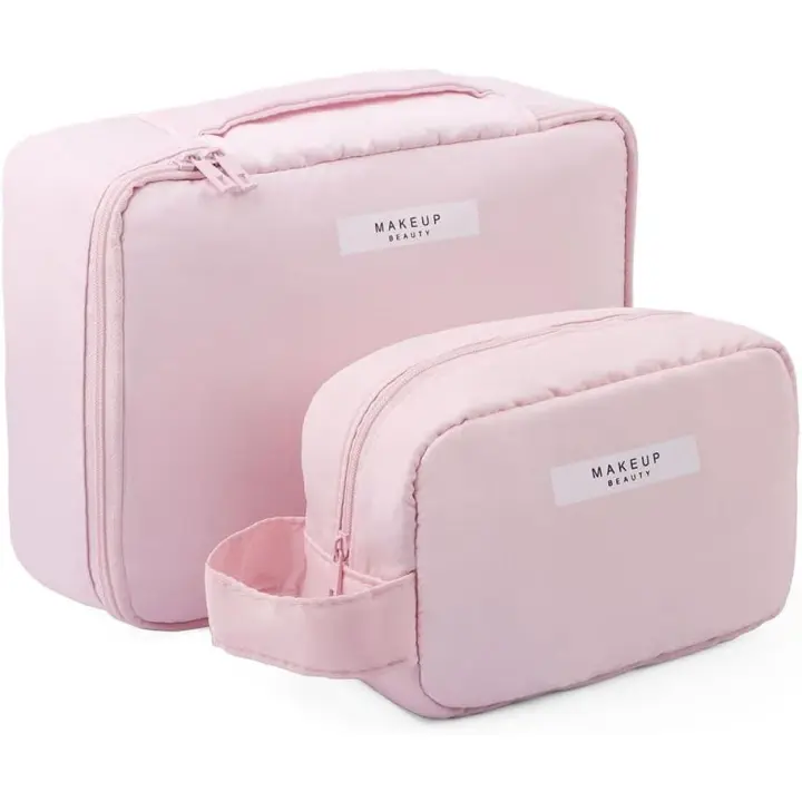 Makeup Bag, 2 Pcs Waterproof Toiletry Bag, Make Up Bag, Travel Toiletry Bag, Portable Women Toiletry Bag for Home, Holidays, Travel, pink, makeup bag - 1