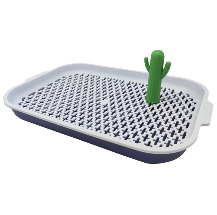 Dog grooming tray with pole and grid, ideal for indoor puppy training, hygienic and easy to clean.