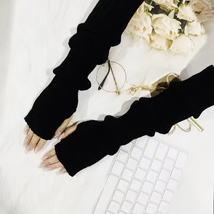 Guantes De Moda Para Mujer Con Mangas Largas Y Sin Dedos Tejidos En Punto Acolchados Para Otoño E Invierno Con Agujero Para El Pulgar PH356 - 1
