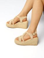 HLUNA - Sandalias de Cuña con Plataforma Beige Detalle de textil trenzado con Tira atada al pulsera - ht191 - details 3