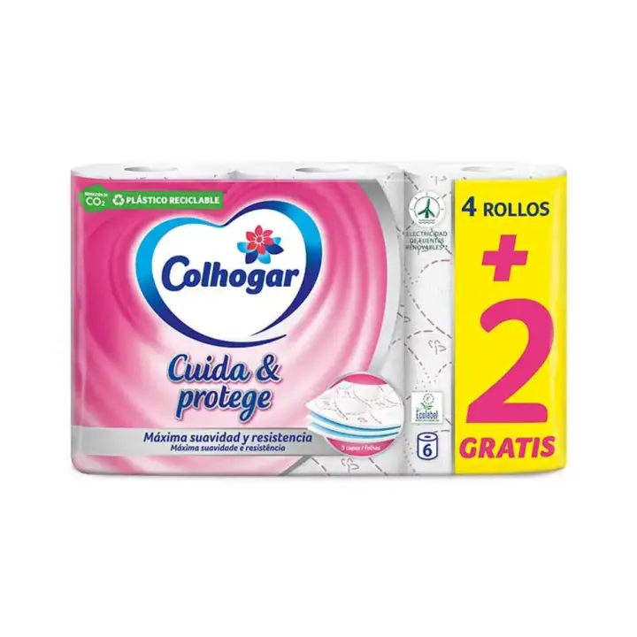 COLHOGAR PAPEL HIGUENICO 3 CAPAS SUAVE CUIDA Y PROTEGE PACK 4+2 UNIDADES ODOR CONTROL - 1