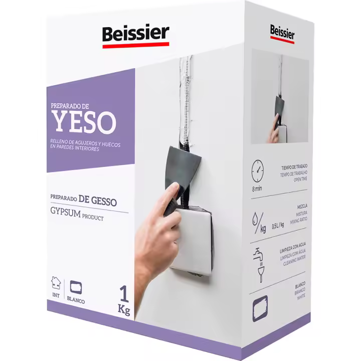 Beissier Yeso Blanco 1kg - Acabado Fino para Rellenar Huecos en Paredes Interiores - 1
