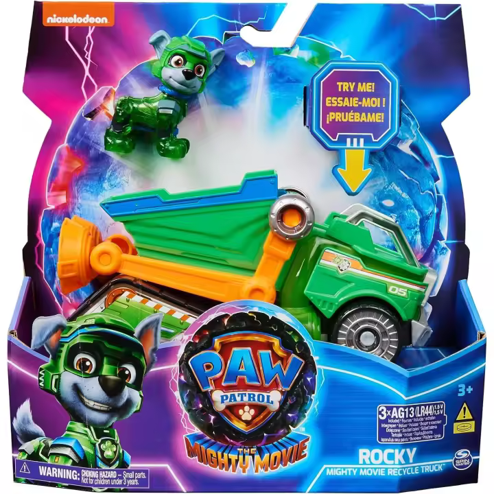 Patrulla Canina - LA SUPERPELÍCULA - Figuras DE ACCIÓN Y Coches DE Juguetes LA Patrulla Canina - Figura Rocky Patrulla Canina y Camión de Reciclaje -Luces y Sonidos - 6067508 -Juguetes Niños 3 Años + - 1