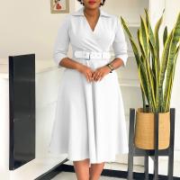 Vestido Elegante Para Oficina Para Mujer Cuello Redondo V Cintura Ajustada Pleated Midi Formal Business Work Dress OL - details 39
