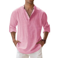 Camisa Casual Para Hombre De Algodón Y Lino Estilo Playa Verano Cuello Henley Sin Mangas Color Sólido Vacaciones Hawái - details 2