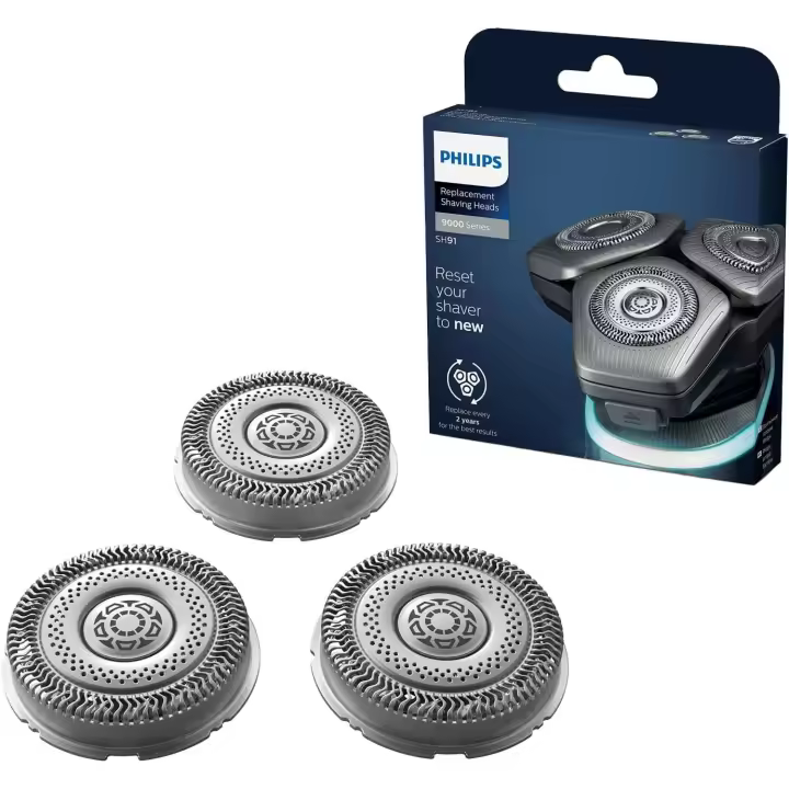 Philips Pack de 3 Cabezales de Recambio para Afeitadoras Eléctricas de Philips, compatibles con Modelo Serie 9000 (S9xxx) y S9000 Prestige (SP98xx). (SH91/50) - 1