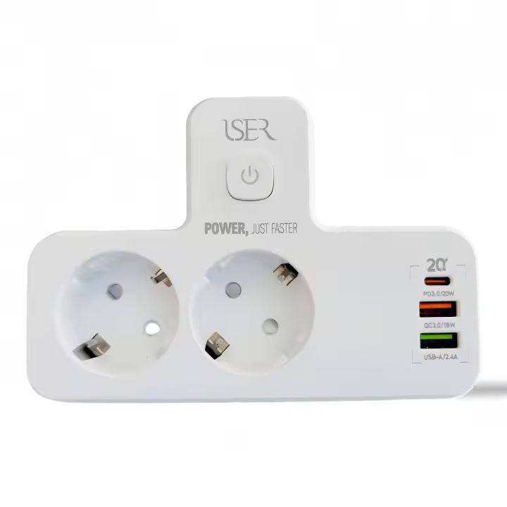 IKREA SA0114 Enchufe 5 en 1 :  2 Schuko, 2 USB-A, USB-C 20W, Luz Nocturna, Protección Infantil y Antisobrecalentamiento - 1