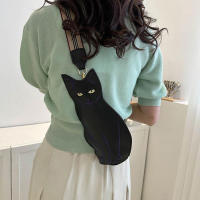 Bolso Bandolera De Cuero PU Negro Con Estampado De Gato Mujer Estilo Coreano Con Correa Ancha Bolso De Pecho Para Mujer Moda - details 5