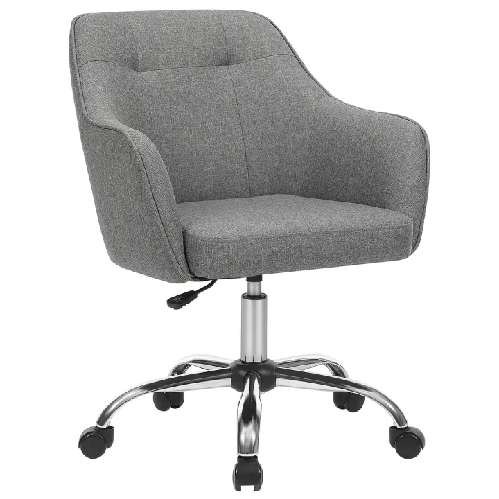 SONGMICS Silla de Estudio, Silla Giratoria, Altura Ajustable, Carga de 110 kg, Marco de Acero, Tela de Algodón-Lino Transpirable, para Estudio, Dormitorio, Azul/Gris/Gris Claro/Marrón/Negro/Rosa/Verde - 1