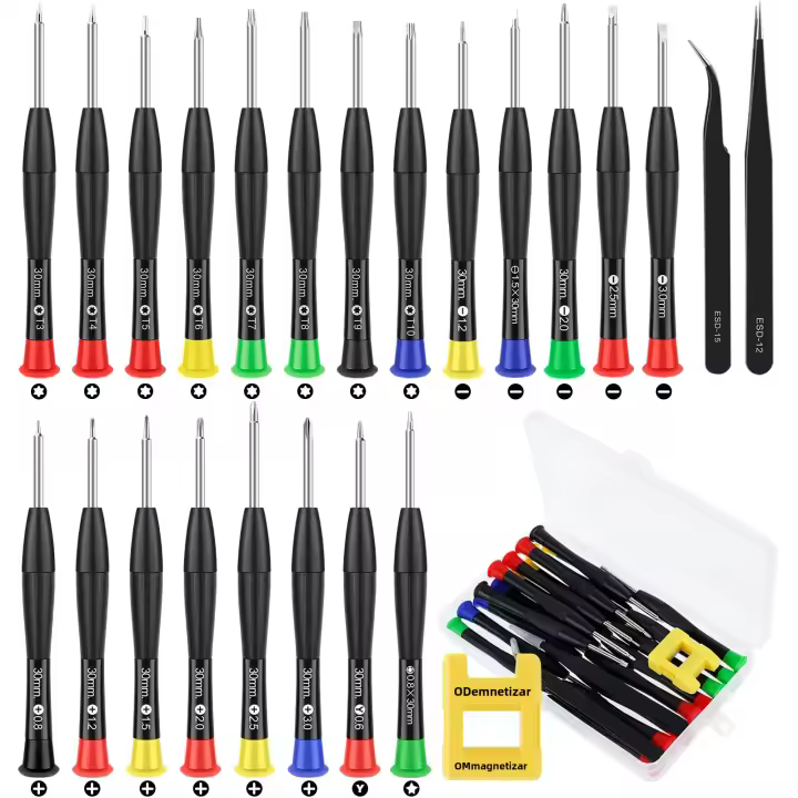 Juego De Destornilladores Magnéticos Mini 25Pcs Antideslizantes Con Mango Cabezas Métricas Pentagonales Torx Plano Cruzado Y Multifuncional De Acero Cromo-vanadio - 1