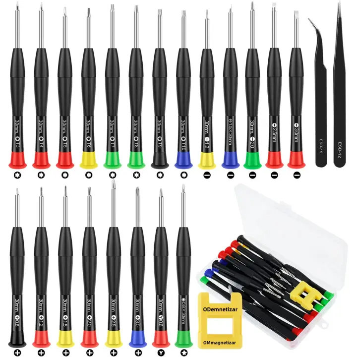 Juego De Destornilladores Magnéticos Mini 25Pcs Antideslizantes Con Mango Cabezas Métricas Pentagonales Torx Plano Cruzado Y Multifuncional De Acero Cromo-vanadio - 1