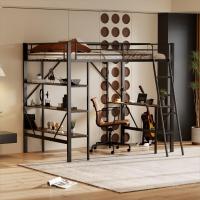 Cama Elevada de Metal Moderna | Escorio Integrado + 3 Estantes Grandes | 90x200cm | Multi-use para Niños, Adolescentes y Adultos | Diseño Compacto y Robust - details 2