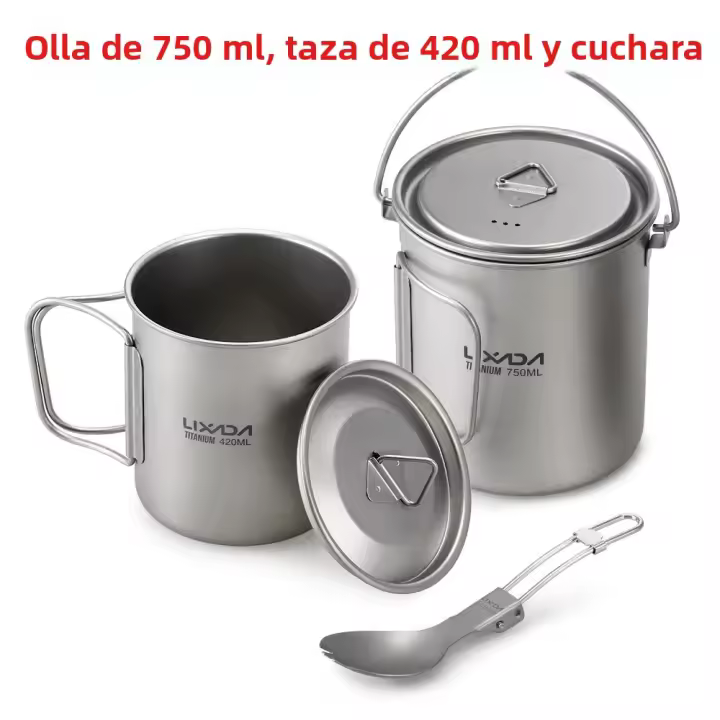 Juego De Cocina De Camping De Titanio 1100ML / 1600ML Con Manija Plegable Taza Y Olla Super Ligera Para Exterior - 1