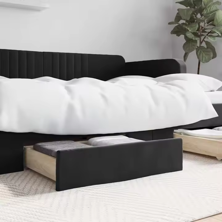 Cajones de cama 2 uds madera de ingeniería y terciopelo negro - 1