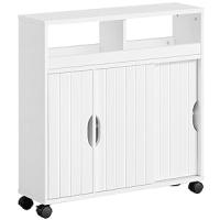 Mueble de Baño con Ruedas Armario de Suelo Estrecho con Puertas Correderas Mueble Cocina Auxiliar de Madera Lacada con Estantes para Espacio Estrecho 20 x 70 x 72 cm,Blanco - details 2