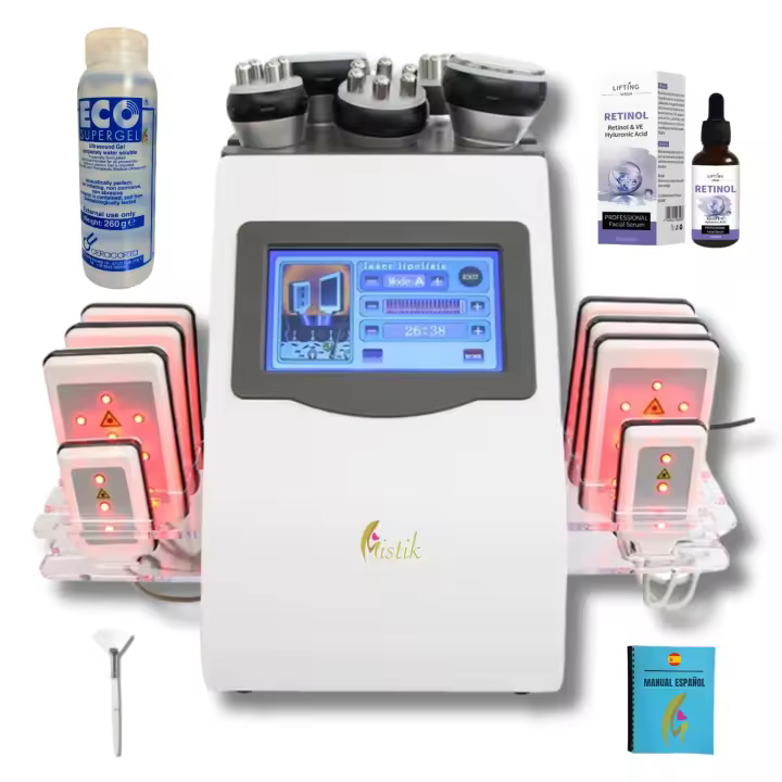 MISTIK  Máquina de Cavitación Ultrasónica 6 en 1 para Adelgazamiento Dispositivo Láser de RF Radiofrecuencia de Vacío de 40K, Vacuum 8 paneles Laser Lipolisis Lipolaser Moldeador Corporal para uso Profesional y Doméstico Mistik Beauty Madrid - 1