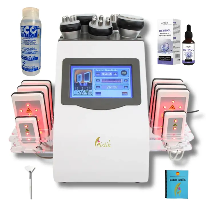 MISTIK  Máquina de Cavitación Ultrasónica 6 en 1 para Adelgazamiento Dispositivo Láser de RF Radiofrecuencia de Vacío de 40K, Vacuum 8 paneles Laser Lipolisis Lipolaser Moldeador Corporal para uso Profesional y Doméstico Mistik Beauty Madrid - 1