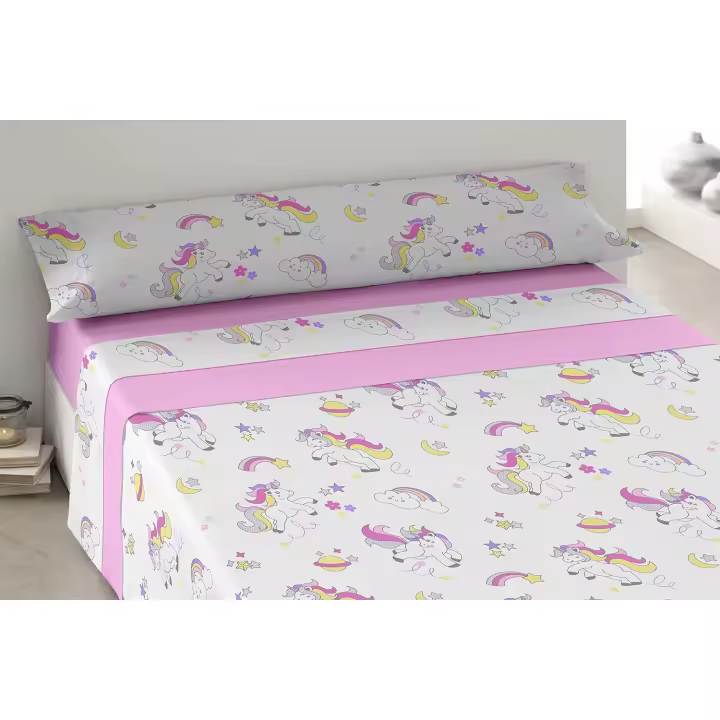 Juego de sábanas infantiles para cama de 90cm y 105cm - 4 modelos: Astronauta, Unicornio, Sirena, Dinosaurios - 50% Poliéster 50% Algodón - Divertidos diseños temáticos y gran calidad - Kimbatex Textil Hogar Tienda - 1