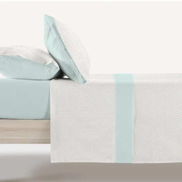 Manterol Outlet - Juego sábanas estampado topos. Calidad 50% Algodón 50% Poliéster. Incluye bajera ajustable, encimera y fundas de almohada. Sábana de verano con diseño moderno. - 1