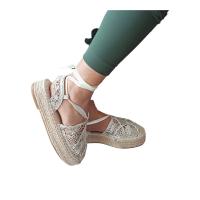 Alpargata Mujer - Beige con Suela de Esparto - Plataforma Plana - Primavera Verano 2024 - Cordones en Tobillo - details 1
